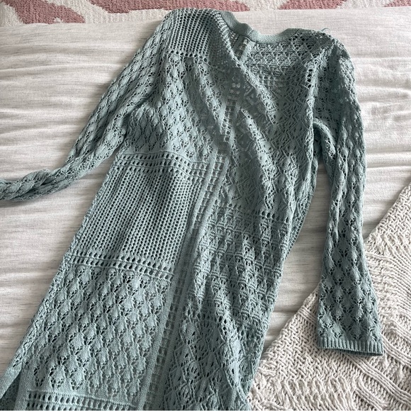 Teal Longline Crochet Cardigan - Picture 7 of 9